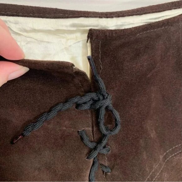 Vintage Mister Leather Chocolate Brown Suede Leather Fringe Midi Skirt - Picture 16 of 16